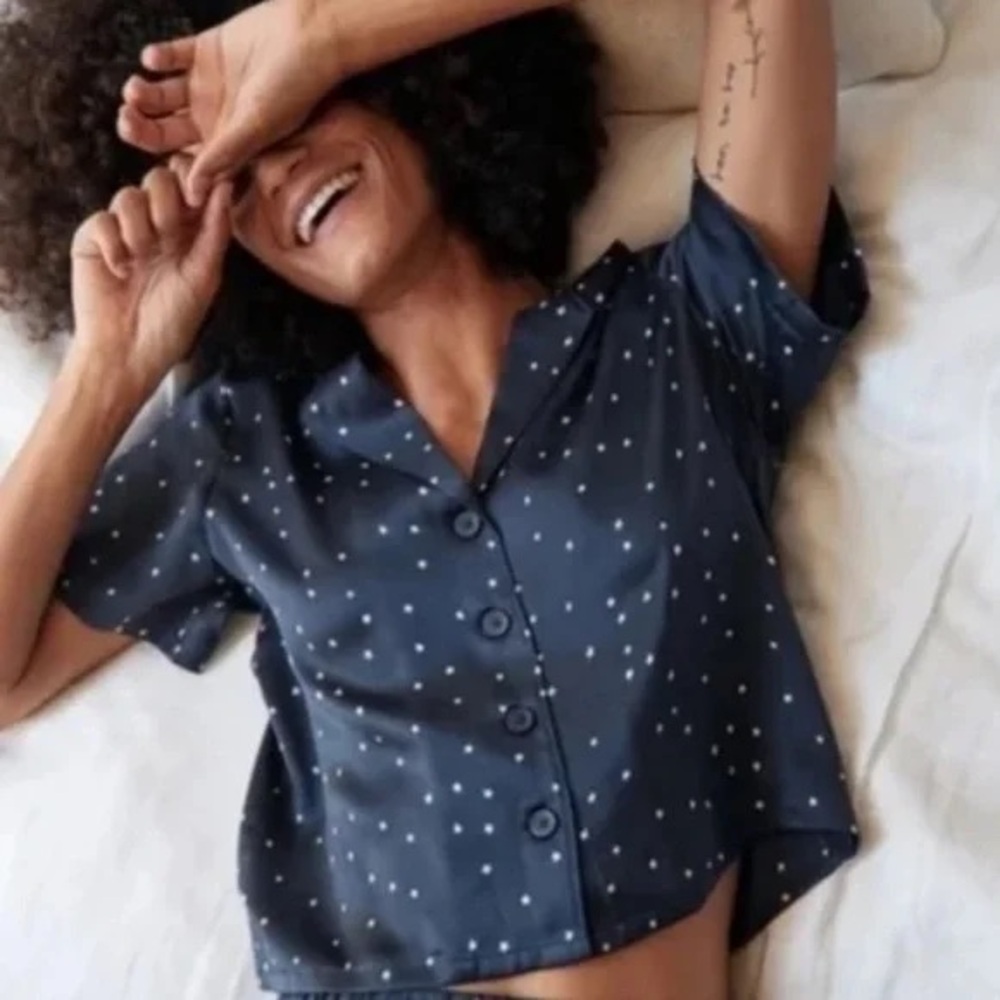 Marine Layer Washable Silk Top in Navy Starry Night Print Small